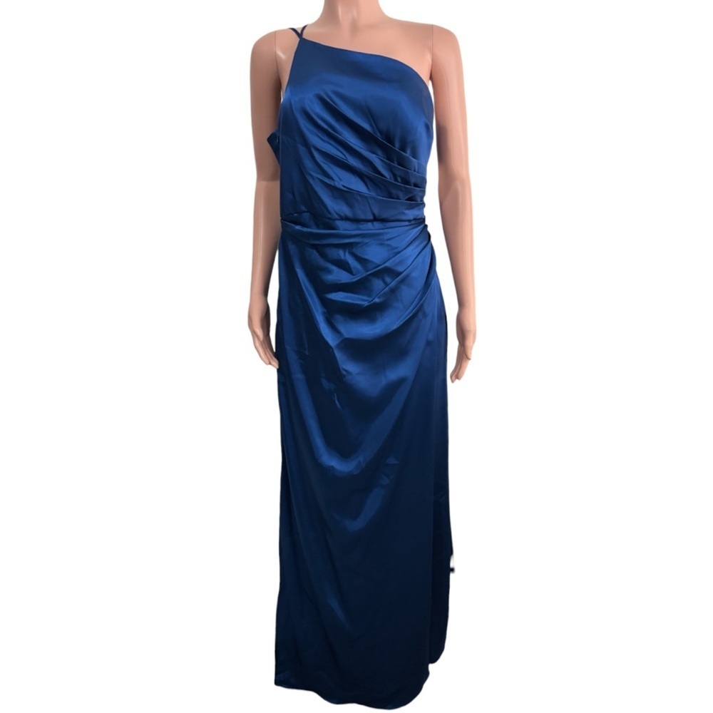 One-Shoulder Navy Blue Evening Gown